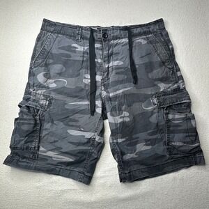 Union Mens Grey Camo Cargo Shorts Size 34 Cotton Drawstring Tactical Utility
